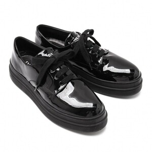 プラダPRADA レースアップエナメルダービーシューズ 黒36.5(23.5cm位)