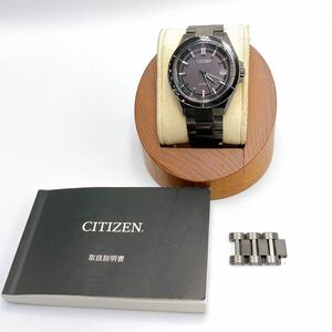 美品 稼働品CITIZEN シチズン ATTESA 腕時計 CB3035-72 BLACK 電波 ソーラー チタン メンズ 