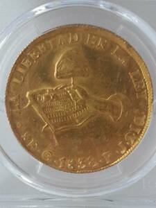 ●コイン● 1838 金貨 メキシコ 本とペン 8エスクード UNC