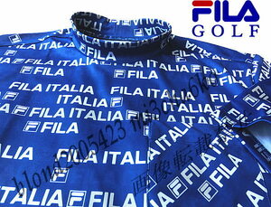 ■新品【FILA GOLF】フィラゴルフ COOL TOUCH接触冷感 全体飛びロゴ モックネック半袖シャツ■BL/L