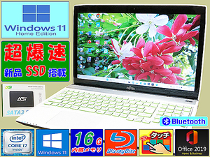 【爆速i7☆メモリ16GB☆タッチパネル☆爆速新品SSD☆Windows11】富士通,Corei7-4702MQ,Blu-ray,Webカメラ,Wi-Fi,office2019H&B,USB3