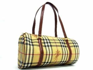 1円 ■極美品■ BURBERRY バーバリー ノバチェック PVC×レザー トートバッグ ショルダーバッグ ベージュ系×ブラウン系 AP0766