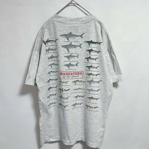 SHERRY’S BEST 90’s USA製 半袖Tシャツ ポケットTシャツ sharks サメ グッドデザインプリント バックプリント シングルステッチ サイズＬ