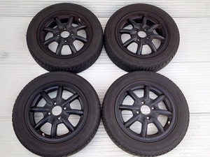 ■ワタナベ エイトスポーク マットブラック 14x4.5J/ PCD100 オフセット+45 ヨコハマ GEOLANDAR 155/65R14 G015 レーシングサービス■