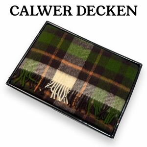 未使用 CALWER DECKEN ブランケット ブラウン / グリーン 系 チェック 毛 ウール100% 膝掛け 1スタ