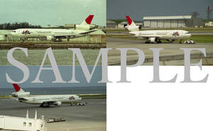 F【航空機写真】Ｌ版３枚　JAL　日本航空　DC-10　那覇空港