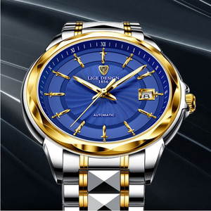 2021新lige剣の形自動機械式時計の高級タングステン鋼50メートル防水ビジネス腕時計メンズ腕時計