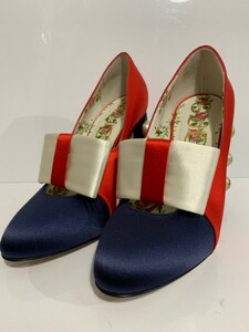 ☆GUCCIグッチ☆465985 GGパール×スタッズ サテンリボンパンプス