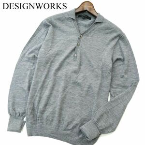 DESIGNWORKS デザインワークス アバハウス 秋冬 ウール100％ ハーフ釦 プルオーバー ポロ ニット セーター Sz.46　メンズ 灰　A2T14949_C#K