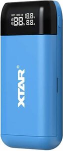 ブルー XTAR PB2SL 18650急速充電器 最大2AX2 USB充電器 Li-ion充電池専用 QC3.0＋PD3.0 3