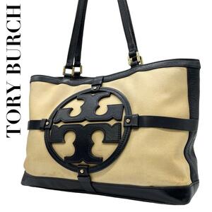 TORY BURCH トリーバーチ　Q　デカロゴ　肩掛け　トートバッグ　ベージュ