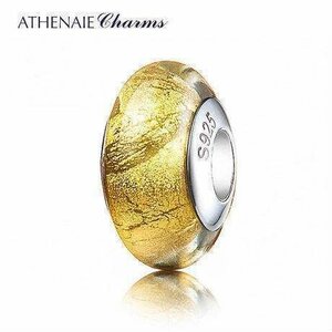 ATHENAIE パンドラ適合 ビーズチャーム シルバー925 ムラーノガラス Murano 925Silver Charm Bead Fit Pandora ゴールドフォイル 金箔