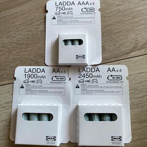 新品未開封 IKEA イケア LADDA ラッダ 充電式電池 HR6 AA (単3形) 1.2V 1900mAh 4ピース2450mAh 4ピース AAA HR03 1.2V 750mAh 4ピース