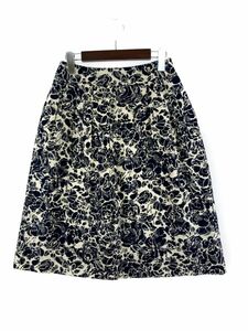 SCAPA スキャパ ジャガード 花柄 Aライン 台形 スカート size38/紺 ◇■ ☆ dka6 レディース