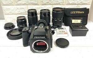 PENTAX 645 ペンタックス 中判フィルムカメラ+SMC PENTAX-A 645 1:2.8 55mm+1:4 200mm+MACRO1:4 120mm+ZOOM 1:4.5 動作未確認 fah 3A799
