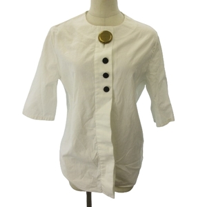 バレンシアガ BALENCIAGA 15AW ノーカラーシャツ ブラウス 金ボタン 白 ホワイト 34 約Sサイズ