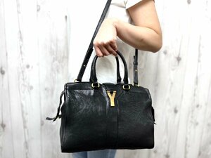 極美品 YSL YvesSaintLaurent イヴサンローラン Yライン カバスシック ミニ ハンドバッグ ショルダーバッグ バッグ レザー 黒 2WAY 70706