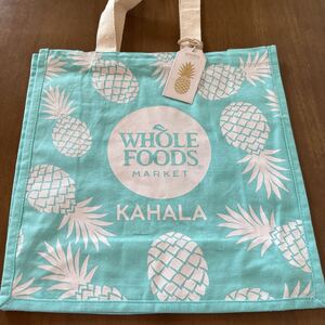 ハワイ WHOLE FOODS ホールフーズ マーケット トートバッグ タグアロハ エコバッグ キャンバスバック 新品 タグ付き カハラ ブルー