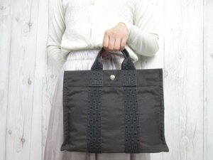 極美品 HERMES エルメス エールラインPM ハンドバッグ トートバッグ バッグ キャンバス グレー 71034