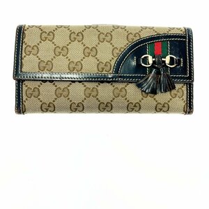 【1円スタート】GUCCI グッチ 233054・2067 シェリーライン ホースビット GGキャンバス レザー ブラウン 長財布 262779