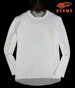 E月05046新品▼春物 ビームス BEAMS フェイクレイヤー 長袖カットソー 【 M 】 ロングスリーブTシャツ 長袖Tシャツ 重ね着 ロンT 白系