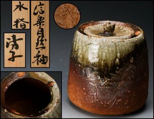 【SAG】神山清子 信楽自然釉水指 共箱 個展葉書 茶道具 本物保証