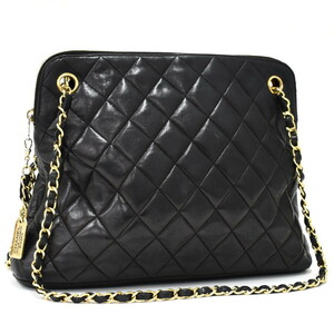 1円 ◎美品 CHANEL シャネル チェーンショルダーバッグ マトラッセ ココマーク レザー ブラック◎E.Crpi.oT-01