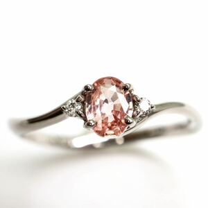 ソ付!《K18WG天然ダイヤモンド/天然オレンジサファイアリング》A 約2.3g 約13号 0.02ct 0.378ct sapphire orange ring 指輪 diamond EA5/EA