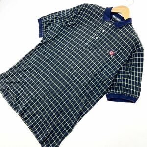 ポロゴルフ ラルフローレン☆ POLO GOLF チェック 格子柄 ポロシャツ M 実寸L-XL ビッグサイズ ネイビー グリーン ゴルフ アメカジ■EC116