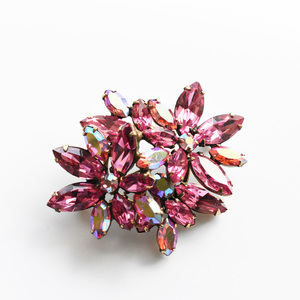 Regency 1950s’　vintage　Aurora×pink Flower rhinestone brooch