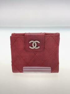 CHANEL◆2つ折り財布/レザー/BRD/無地/レディース/マトラッセ/ココマーク/キルティング