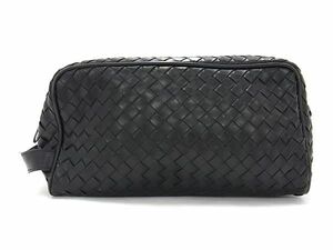 1円 ■美品■ BOTTEGA VENETA ボッテガヴェネタ イントレチャート レザー クラッチバッグ セカンドバッグ メンズ ブラック系 BJ1429