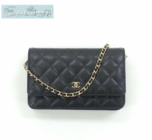 未使用 CHANEL クラシックチェーンウォレット ブラック×ゴールドココマーク AP0250 グレインドカーフ 