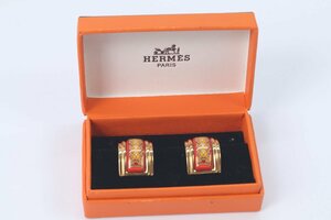 HERMES エルメス イヤリング クリップ式 エマイユ 七宝焼き アクセサリー イエロー×レッド系 ゴールドカラー ファッション 箱有 3622-HA