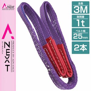 【※2本セット※】 ナイロンスリングベルト 耐荷1t/1トン 長さ3m×幅25mm ナイロンベルト 荷吊りベルト 吊上げ 牽引ロープ クレーンロープ