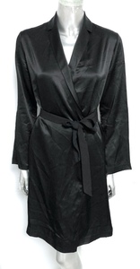 二点落札で送料無料！ 2A48 イタリア製 ラペルラ シルク ナイトウエア ロング ローブ ガウン 羽織り パジャマ XS ブラック 絹 レディース 