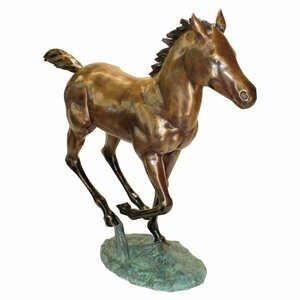 疾走する馬の子ポニーの鋳造ブロンズ製ガーデン彫像ホース仔馬彫刻高品質ロストワックス製アート工芸玄関芝生庭園輸入品