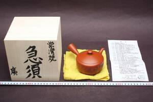 3348 新品未使用 収集家放出 鯉江廣 玲光窯 朱泥 松林 彫 急須 茶注 煎茶道具 栞 木箱