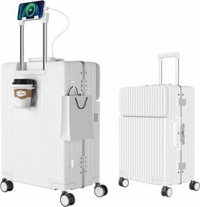 【未使用送料無料】[Ashard] スーツケース 多機能フロントオープン (ホワイト, Sサイズ /42L /機内持込 （1-3泊）