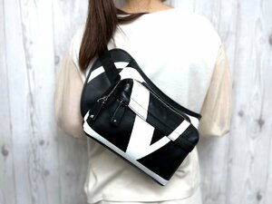 極美品 VALENTINO GARAVANI ヴァレンティノ ヴァレンチノ ボディバッグ ウエストポーチ バッグ レザー×キャンバス 黒×白 メンズ 70513