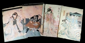 浮世絵木版画 役者絵作品4枚セット 錦絵 SMN604（24-10）