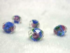 ■トンボ玉連■薔薇 約10mm ボタンカット 瑠璃色 06-1054