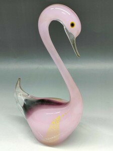 マルティグラス 置物 飾り 白鳥 スワン ピンク 金彩 昭和レトロ