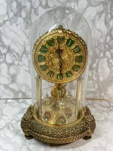 ケルン（kern）　ガラスドーム 置き時計　アンティーク　置時計 回転振り子 ドイツ製　ジャンク