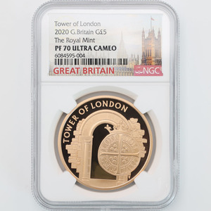 最後の1枚 2020 英国 ロンドン塔コインコレクション 英国王立造幣局 5ポンド金貨 プルーフ NGC PF 70 UC 最高鑑定 完全未使用品 元箱付