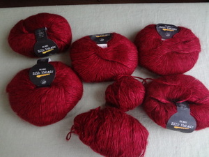 毛糸　パピー　シルクモヘア　5個　おまけつき　あずき色がかった赤