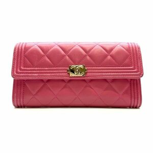 CHANEL シャネル A80286 ボーイシャネル ロングフラップウォレット 長財布 ピンク ココマーク レディース ギャラ 管理RY23004539