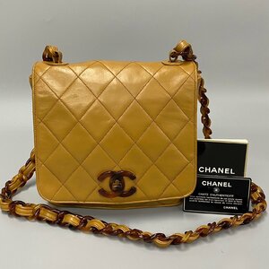 1円 極 美品 シール カード有 3番台 CHANEL シャネル マトラッセ ラムスキン レザー べっ甲 プラチェーン ミニ ショルダーバッグ 31353