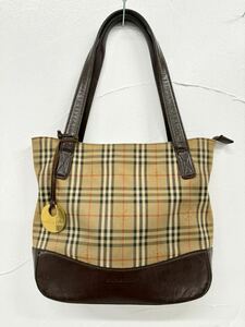 BURBERRY バーバリー ハンドバッグ トートバッグ ノバチェック柄 キャンバス レザー チャーム付 シャドーホース 