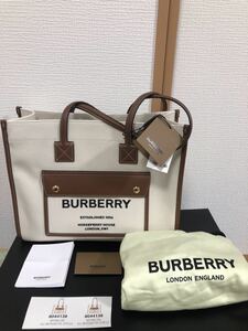 【送料無料】BURBERRY CANVAS SMALL 80441381 NATURAL バーバリー ツートン キャンバス レザー スモール フレヤ トートバッグ ナチュラル